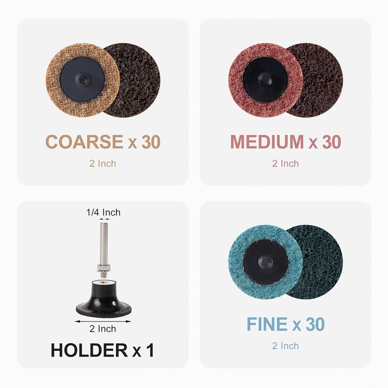 Shawya 90PCS 2 inch Quick Change Sanding Discs Assorted Surface Conditioning Discs 1/4" Roll Lock Holder Die Grinder Sanding Disc for Surface Strip Grind Polish Burr Finish-Fine Medium Coarse Set - Image 3